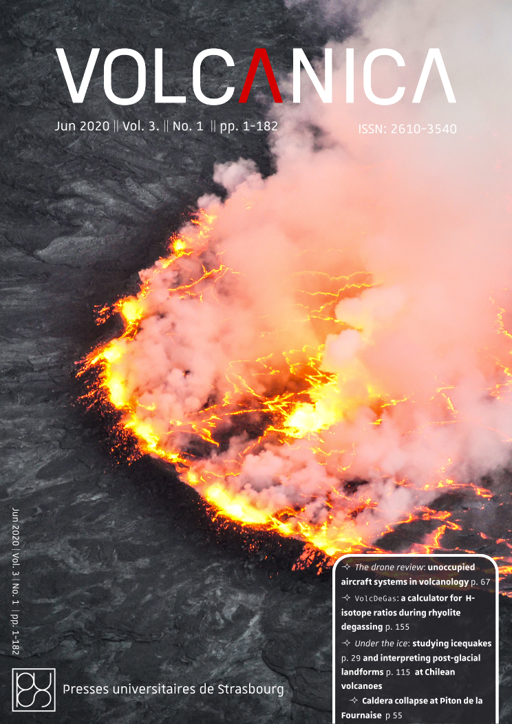 Front cover of Volcanica 3(1): Lava lake spattering in the Nyiragongo crater, DRC. Photograph by Benoît Smets.